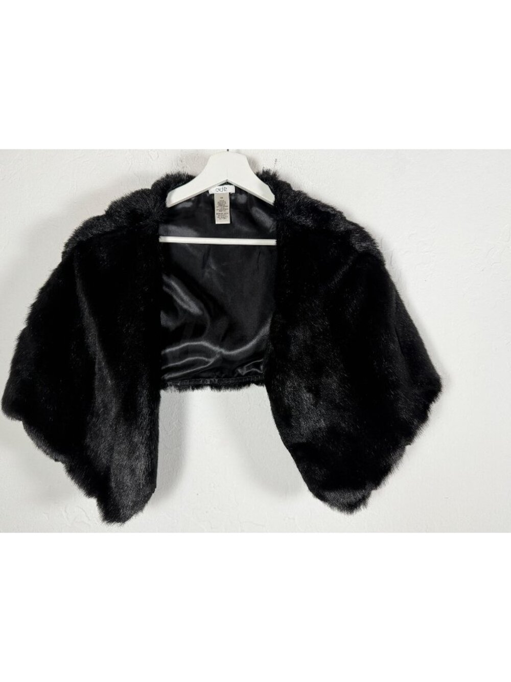 Cache Faux Fur Shawl Womens S/M Black Capelet Shrug Wrap Poncho Evening Winter